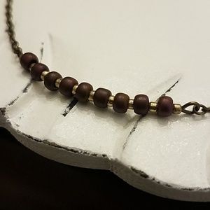 Maroon & Gold Beaded Antique Brass Bar Necklace